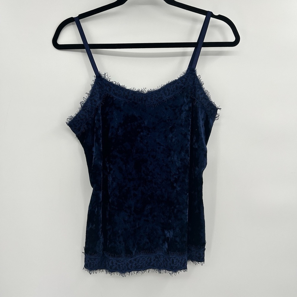 Womens Y2K Navy Blue Crushed Velvet Cami Top Whimsigoth Dark Romantic Witchy